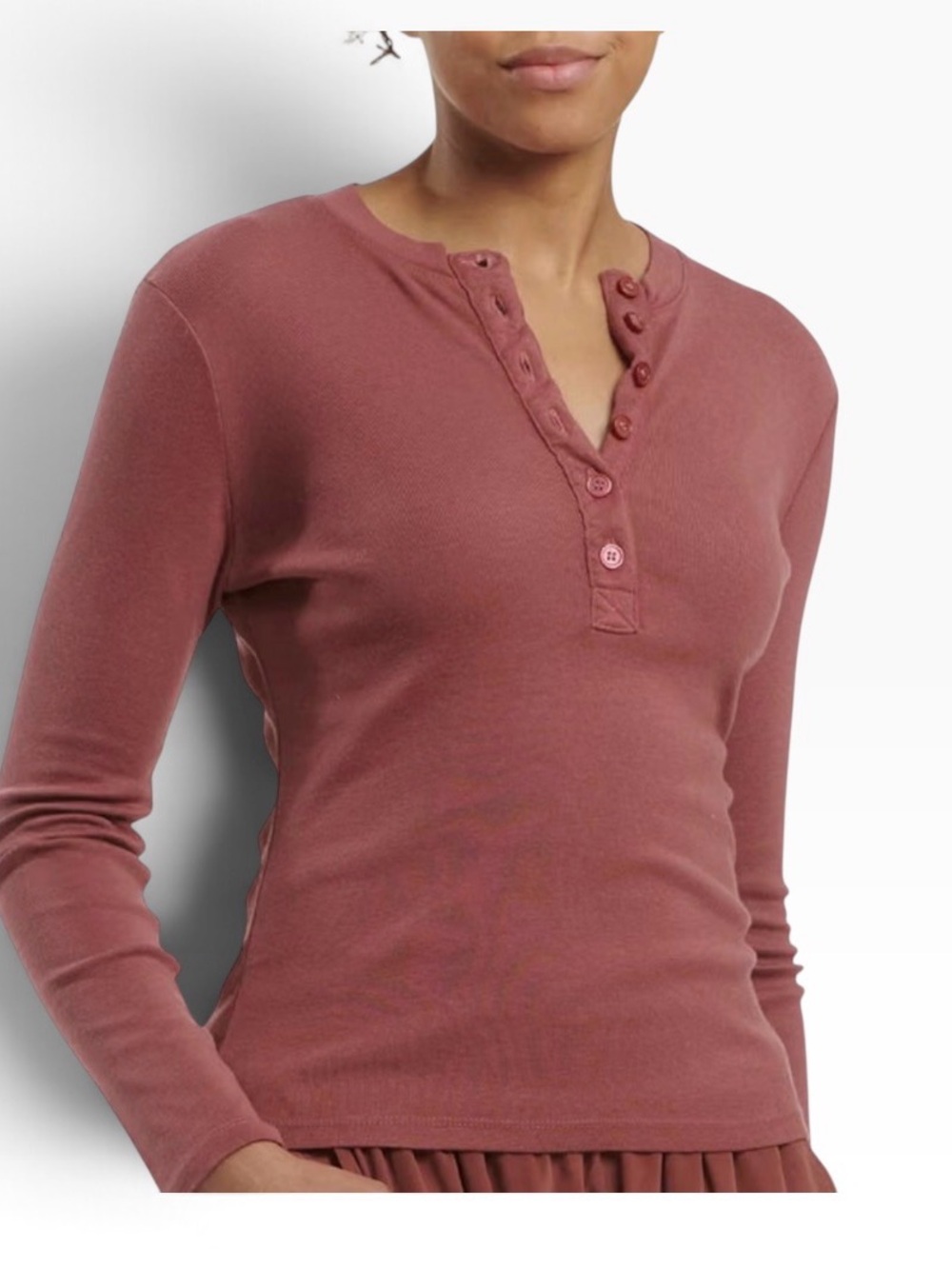 Splendid Rust Button-Front Long Sleeve Henley - Picture 2 of 6